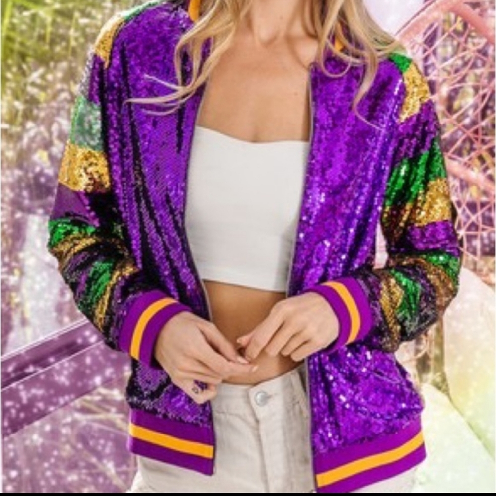 Mardi Gras Sequin Bomber Jacket NWT